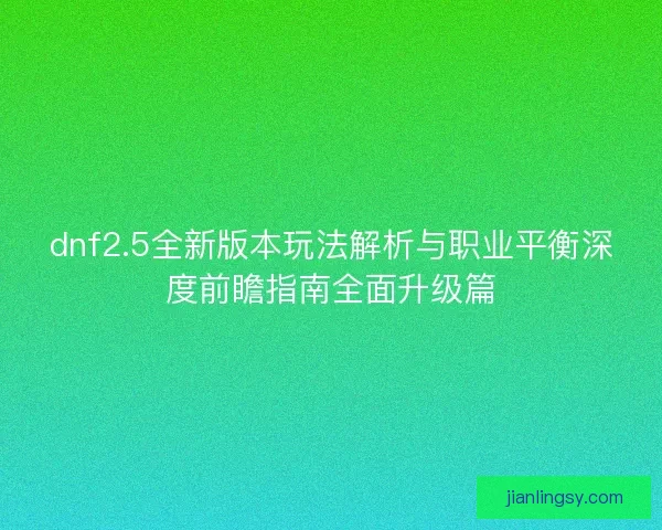 dnf2.5全新版本玩法解析与职业平衡深度前瞻指南全面升级篇
