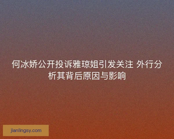 何冰娇公开投诉雅琼姐引发关注 外行分析其背后原因与影响